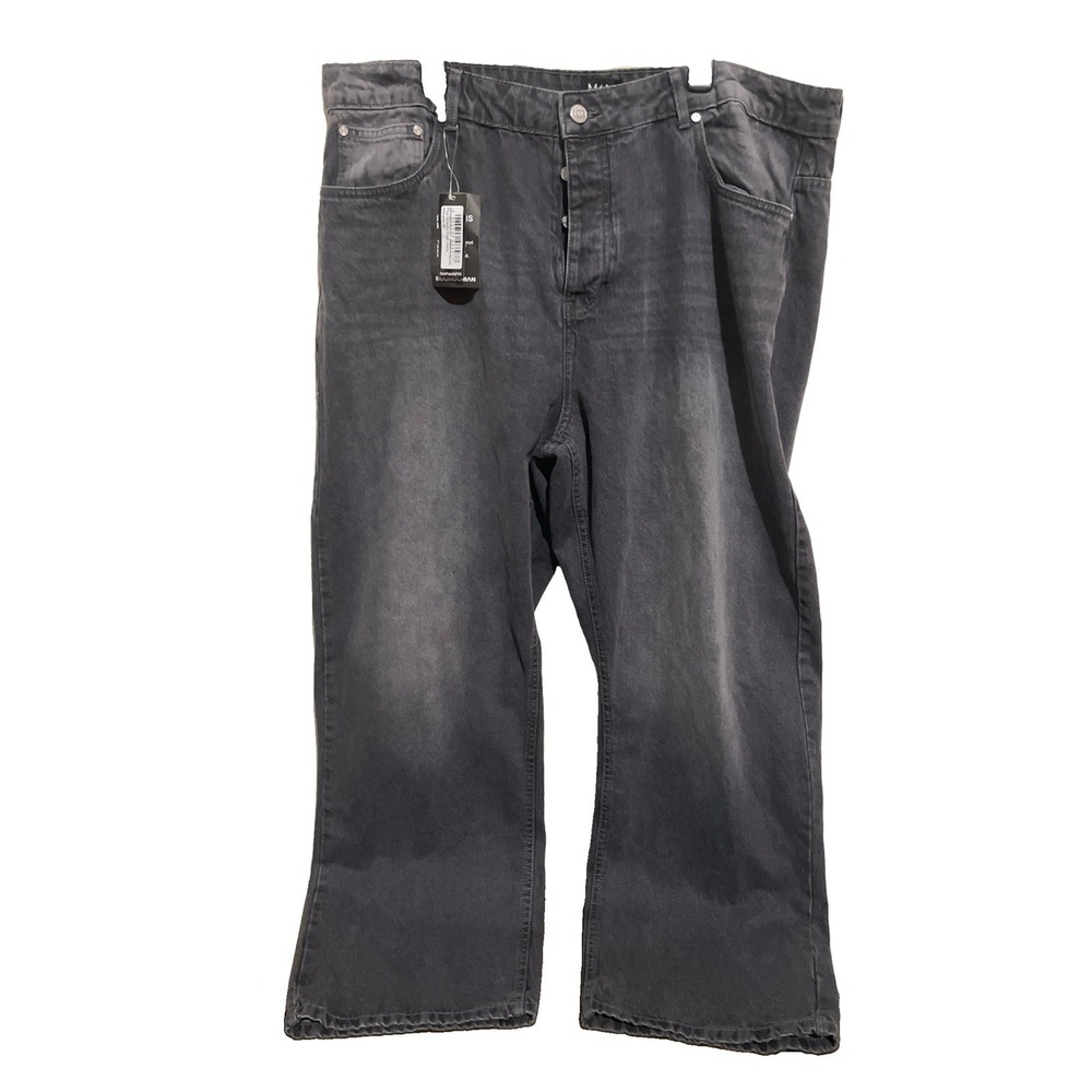 Boohoo Man Jeans NWT Baggy Fit Men's 44X32 Button Fly Rigid Mid Gray Black Skate